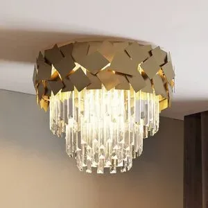 Kristall Deckenlampe Miraia Lucande, dimmbar, messing / gold, für Wohn- / Esszimmer, Edelstahl, Design, Deckenlampe