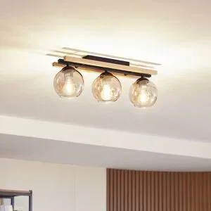 Deckenlampe Enrique Lindby, dimmbar, schwarz, für Flurbereich, Holz, Modern, Deckenlampe