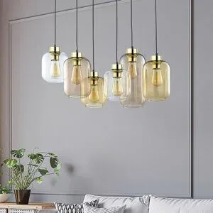 Glas Hängelampe Marco Brown TK Lighting, dimmbar, klar / transparent, für Wohn- / Esszimmer, Glas, Modern, Pendelleuchte