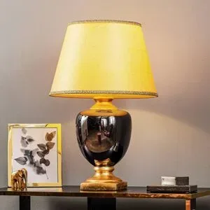 Tischlampe Mozart ONLI, messing / gold, für Wohn- / Esszimmer, Textil / Stoff / Seide, Antik, Tischlampe