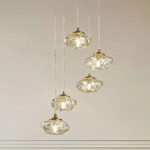 Glas Hängelampe Piatra Lindby, dimmbar, creme / amber, für Wohn- / Esszimmer, Glas, Modern, Pendelleuchte