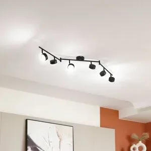 Lindby Deckenleuchte Jyla, 6-flammig, schwarz matt Jyla Lindby, dimmbar, schwarz, für Arbeitszimmer / Büro, Metall, Modern, Strahler
