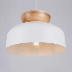 Hängelampe Marion SOLLUX LIGHTING, dimmbar, weiß / opal, für Wohn- / Esszimmer, Holz, Pendelleuchte