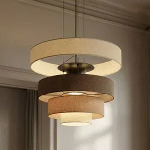 Hängelampe Peldano Lucande, dimmbar, braun / rost, für Wohn- / Esszimmer, Textil / Stoff / Seide, Modern, Pendelleuchte