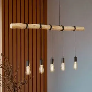 Hängelampe Rom Lindby, dimmbar, Holz hell, für Wohn- / Esszimmer, Holz, Modern, Pendelleuchte