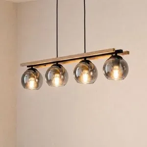 Glas Hängelampe Enrique Lindby, dimmbar, Holz hell, für Wohn- / Esszimmer, Glas, Modern, Pendelleuchte