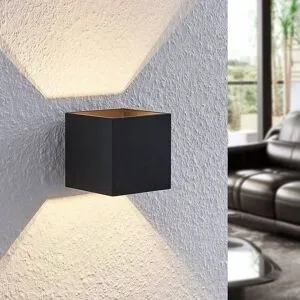 Wandlampe Mirza Lindby, dimmbar, schwarz, für Wohn- / Esszimmer, Aluminium, Modern, Wandleuchte, Wandlampe Innen