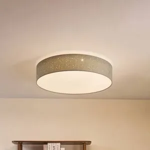 LED Deckenlampe Ellamina Lindby, dimmbar, alu / grau / zink, für Wohn- / Esszimmer, Textil / Stoff / Seide, Modern, LED Deckenleuchte