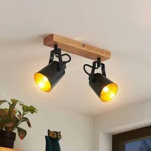 Lindby Kimban Deckenstrahler, zweiflammig Lindby, dimmbar, Holz dunkel, für Wohn- / Esszimmer, Holz, Modern, Strahler