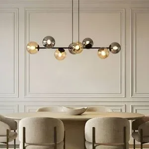 Glas Hängelampe Isamer Lindby, dimmbar, schwarz, für Wohn- / Esszimmer, Metall, Modern, Pendelleuchte