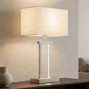 Tischlampe Sigurd Lindby, dimmbar, alu / grau / zink, für Wohn- / Esszimmer, Textil / Stoff / Seide, Modern, Tischlampe