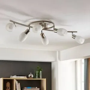 Lindby Strahler Arda, 75 cm, 6-flammig, nickel, Glas, E14 Arda Lindby, dimmbar, alu / grau / zink, für Wohn- / Esszimmer, Glas, Modern, Strahler