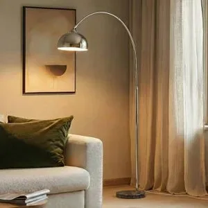 Bogenlampe Tonka Lindby, chrom / silber, für Wohn- / Esszimmer, Metall, Modern, Stehlampe