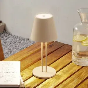 Lindby LED-Akkutischleuchte Janea TWIN, beige, Metall Lindby, dimmbar, creme / amber, Metall, Modern