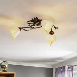Deckenlampe Quercia ONLI, dimmbar, creme / amber, für Wohn- / Esszimmer, Glas, Florentiner, Deckenlampe