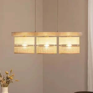 Holz Hängelampe Treeon Duolla, dimmbar, creme / amber, für Wohn- / Esszimmer, Holz, Pendelleuchte