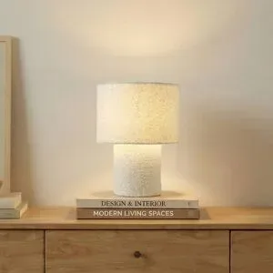Tischlampe Jone Lindby, weiß / opal, für Wohn- / Esszimmer, Textil / Stoff / Seide, Modern, Tischlampe