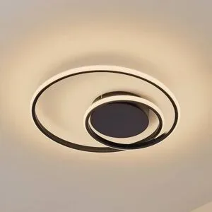 LED Deckenlampe Kyron Lindby, dimmbar, schwarz, für Wohn- / Esszimmer, Aluminium, Modern, LED Deckenleuchte