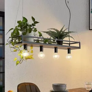 Hängelampe Kirista Lindby, dimmbar, schwarz, für Wohn- / Esszimmer, Metall, Vintage, Pendelleuchte