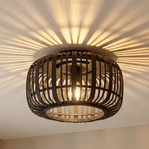 Deckenlampe Canyana Lindby, dimmbar, Holz dunkel, für Wohn- / Esszimmer, Holz, Landhaus / Rustikal, Deckenlampe