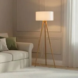 Stehlampe Charlia Lindby, weiß / opal, für Wohn- / Esszimmer, Textil / Stoff / Seide, Skandinavisch, Stehlampe