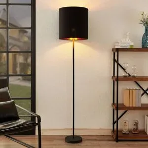 Stehlampe Nymar Lindby, schwarz, für Wohn- / Esszimmer, Textil / Stoff / Seide, Modern, Stehlampe