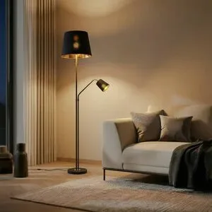 Stehlampe Efalia Lindby, schwarz, für Wohn- / Esszimmer, Metall, Modern, Stehlampe