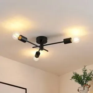 Deckenlampe Cerros Lindby, dimmbar, schwarz, für Wohn- / Esszimmer, Metall, Modern, Deckenlampe