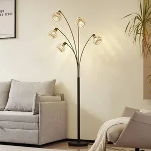 Stehlampe Lielle Lindby, Holz hell, für Wohn- / Esszimmer, Bambus, Landhaus / Rustikal, Stehlampe