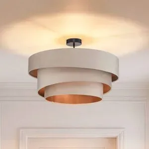 Deckenlampe Jusari Lindby, dimmbar, creme / amber, für Wohn- / Esszimmer, Textil / Stoff / Seide, Modern, Deckenlampe