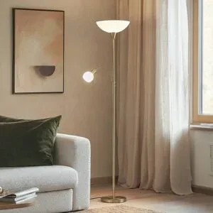 Lindby Stehlampe Elaina, Leselicht, messing, 183 cm, E27 Elaina, messing / gold, für Wohn- / Esszimmer, Metall, Modern, Stehlampe