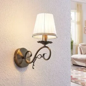 Wandlampe Finnick Lindby, dimmbar, bronze / altmessing, für Wohn- / Esszimmer, Textil / Stoff / Seide, Wandleuchte, Wandlampe Innen