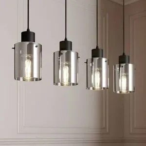Glas Hängelampe Kourtney Lindby, dimmbar, schwarz, für Wohn- / Esszimmer, Modern, Pendelleuchte
