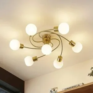 Deckenlampe Ciala Lindby, dimmbar, messing / gold, für Wohn- / Esszimmer, Glas, Modern, Deckenlampe