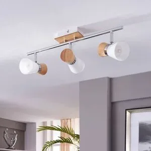 Deckenlampe Vivica Lindby, dimmbar, Holz dunkel, für Wohn- / Esszimmer, Glas, Skandinavisch, Deckenlampe