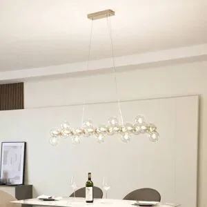 Glas Hängelampe Naelen Lucande, dimmbar, messing / gold, für Wohn- / Esszimmer, Metall, Modern, Pendelleuchte