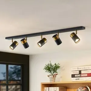 Arcchio Deckenstrahler Evaro, schwarz/gold, 5-flg., GU10 Evaro Arcchio, dimmbar, schwarz, für Wohn- / Esszimmer, Metall, Modern, Strahler