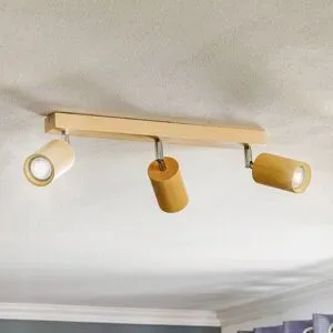 Deckenstrahler Cre aus Holz, dreiflammig SOLLUX LIGHTING, dimmbar, Holz hell, für Wohn- / Esszimmer, Holz, Skandinavisch
