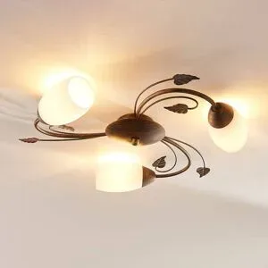 Deckenlampe Stefania Lindby, dimmbar, braun / rost, für Wohn- / Esszimmer, Glas, Antik, Deckenlampe