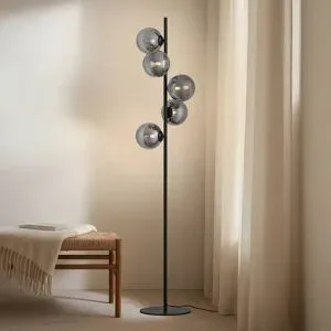 Stehlampe Orbelia Lindby, schwarz, für Wohn- / Esszimmer, Glas, Modern, Stehlampe