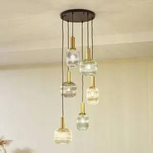 Hängelampe Doroteo Lindby, dimmbar, alu / grau / zink, für Wohn- / Esszimmer, Glas, Vintage, Pendelleuchte