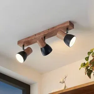 Lindby Deckenstrahler Tonja, dreiflammig, 55 cm, Holz, Stahl Tonja Lindby, dimmbar, Holz hell, für Wohn- / Esszimmer, Metall, Modern, Strahler