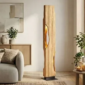 Stehlampe Tarry Lucande, Holz hell, für Wohn- / Esszimmer, Holz, Landhaus / Rustikal, Stehlampe
