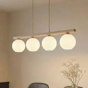 Glas Hängelampe Virlo TK Lighting, dimmbar, Holz hell, für Wohn- / Esszimmer, Glas, Pendelleuchte