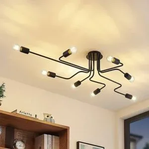 Deckenlampe Elimar Lindby, dimmbar, schwarz, für Wohn- / Esszimmer, Metall, Vintage, Deckenlampe