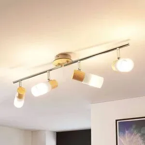 Lindby Deckenstrahler Christoph, 68 cm, 4-flg., Holz, Glas Christoph, Holz hell, für Wohn- / Esszimmer, Holz, Landhaus / Rustikal, Strahler