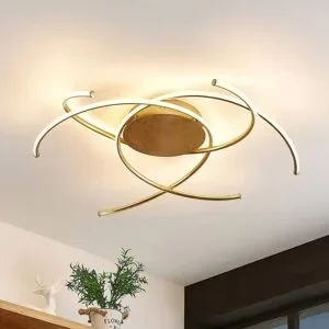 LED Deckenlampe Yareli Lindby, dimmbar, messing / gold, für Wohn- / Esszimmer, Metall, Modern, LED Deckenleuchte