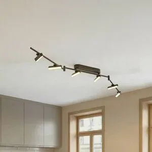 Lindby LED-Strahler Eldrin, schwarz, 6-flg., Lichtleiste Eldrin Lindby, dimmbar, schwarz, für Wohn- / Esszimmer, Metall, Modern, LED Deckenlampe