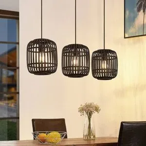 Holz Hängelampe Canyana Lindby, dimmbar, schwarz, für Wohn- / Esszimmer, Holz, Landhaus / Rustikal, Pendelleuchte
