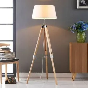 Stehlampe Katie Lindby, weiß / opal, für Wohn- / Esszimmer, Holz, Skandinavisch, Stehlampe
